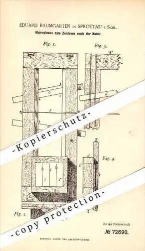 Original Patent - Eduard Baumgarten in Sprottau / Szprotawa , 1893 , Rahmen für Natur-Zeichnung , Maler , Schlesien !!!