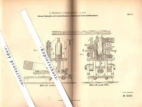 Original Patent - F. Wisthoff in Königssteele b. Essen , 1881 , Herstellung von Flacons und Medizinflaschen , Flaschen !