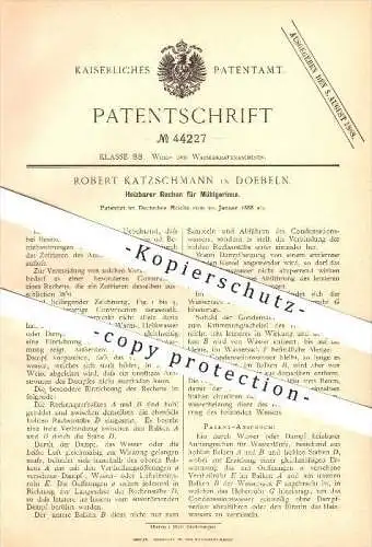 original Patent - Robert Katzschmann in Doebeln , 1888, Heizbarer Rechen , Heizung , Döbeln , Heizungsbau !!!