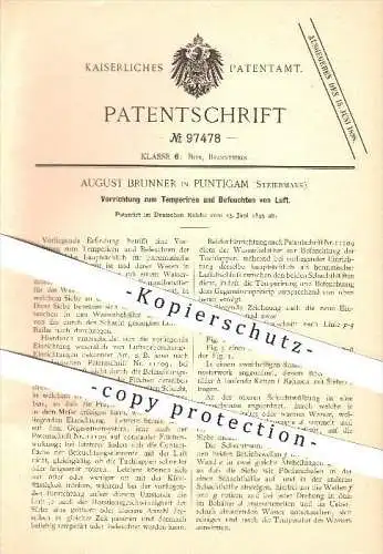 original Patent - A. Brunner in Puntigam , Steiermark , 1895 , Temperieren u. Befeuchten von Luft , Bier , Brauerei !!!