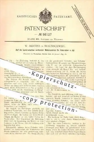 original Patent - W. Mertens in Braunschweig , 1895 , Motorantrieb für Fahrräder , Fahrrad , Motor , Fahrzeugbau !!!