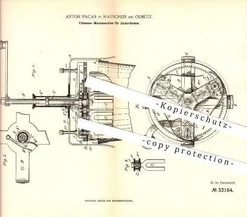 original Patent - Anton Pacas in Hatschein bei Olmütz /  Olomouc , 1885 , Mischmaschine für Zucker  , Zuckerfabrik !!!