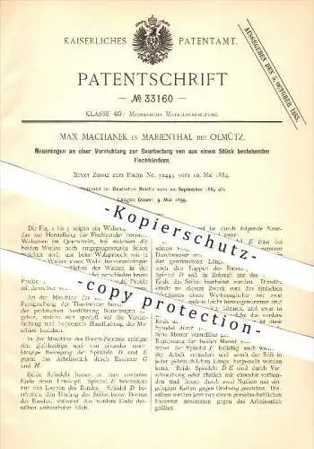 original Patent - Max Machanek in Marientahl b. Olmütz /  Olomouc , 1884, Bearbeitung von Fischbändern !!!