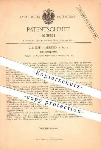 original Patent - C. F. Elze in Alsleben an der Saale , 1885 , Bierkühlapparat , Bier , Kühlung , Kühlen , Kühlwasser !!