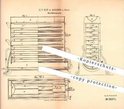 original Patent - C. F. Elze in Alsleben an der Saale , 1885 , Bierkühlapparat , Bier , Kühlung , Kühlen , Kühlwasser !!