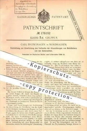 original Patent - Carl Erlinghagen in Nordhausen , 1904 , Bohrlöcher , Bohren , Bohrer , Pendel , Magnet , Lot !!!