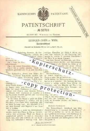 original Patent - Leopold Grieb in Wien , 1885 , Gasrohrschlüssel , Werkzeug , Zange , Rohrzange , Schlüssel !!!