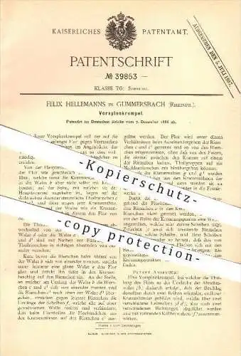 original Patent - Felix Hellemanns in Gummerbach , 1886 , Vorspinnkrempel , Spinnen , Spinnerei , Krempel !!