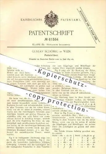 original Patent - Gustav Schömig in Wien , 1891 , Pedalzitter , Zitter , Zittern , Musik , Musikinstrumente !!!