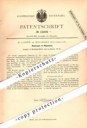 Original Patent - D. Labbé à Bourges , 1881 , Axes pour les voitures !!!