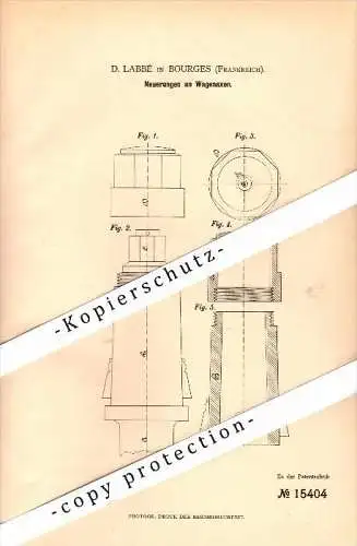 Original Patent - D. Labbé à Bourges , 1881 , Axes pour les voitures !!!