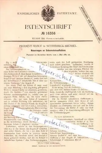 Original Patent - Prudent-Mable in Scheerbeck-Brüssel , 1881 , Schornsteinaufsätze !!!