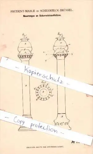 Original Patent - Prudent-Mable in Scheerbeck-Brüssel , 1881 , Schornsteinaufsätze !!!