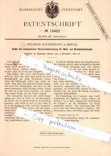 Original Patent - Wilhelm Bandermann in Berlin , 1880 , Stativ mit Horizontaleinstellung !!!