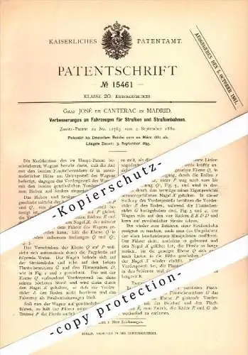 Original Patent - Graf José de Canterac en Madrid , 1881 , tranvía , ferrocarril , conde  !!!