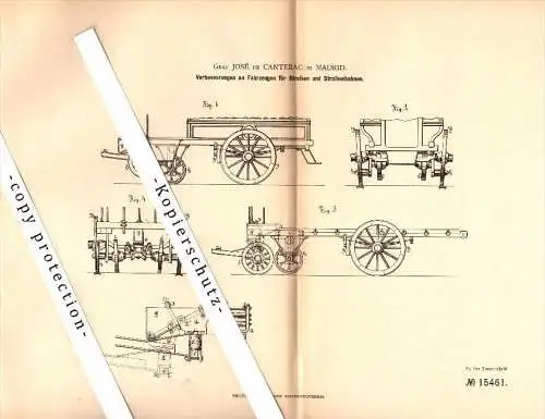 Original Patent - Graf José de Canterac en Madrid , 1881 , tranvía , ferrocarril , conde  !!!