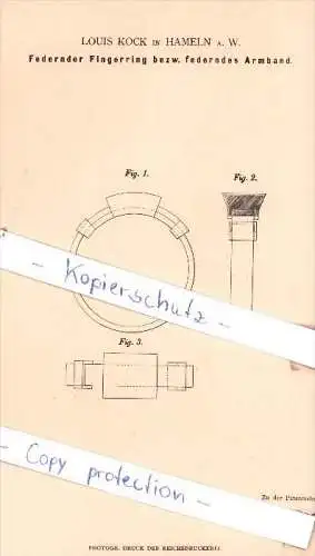 Original Patent - L. Kock in Hameln a. W. , 1881 , Federnder Fingerring bezw. federndes Armband !!!
