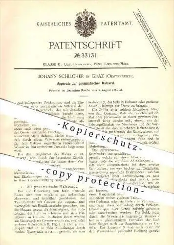 original Patent - Johann Schilcher in Graz , Österreich , 1884 , pneumatische Mälzerei , Malz , Bier , Brauerei !!!