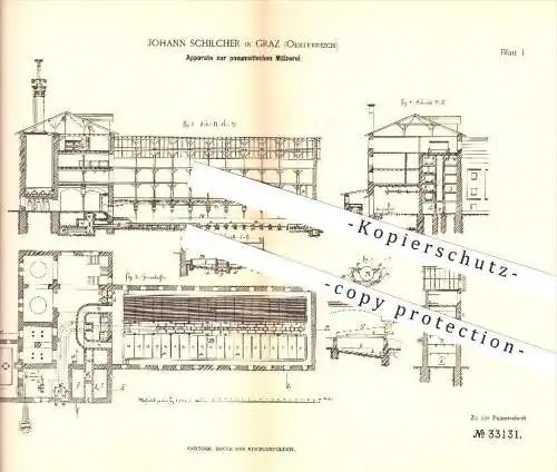 original Patent - Johann Schilcher in Graz , Österreich , 1884 , pneumatische Mälzerei , Malz , Bier , Brauerei !!!