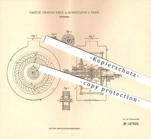 original Patent - Gaston Charles Emile de Bonnechose in Paris , 1902 , Gasturbine , Turbine , Turbinen , Gas , Motor !!!