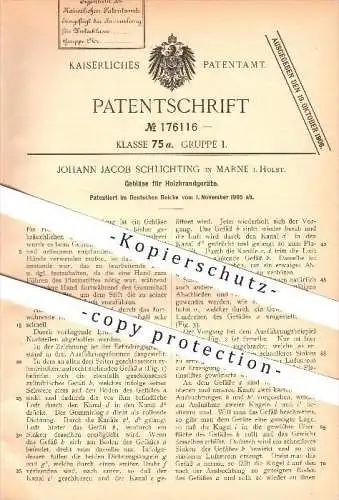 original Patent - Johann Jacob Schlichting in Marne , Holstein , 1905, Gebläse für Holzbrandgeräte , Brandmalerei , Holz