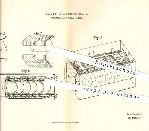 original Patent - J. Fluss in Freiberg / Pribor , Mähren , 1889 , Verpacken von Hüten , Hut , Hüte !!!