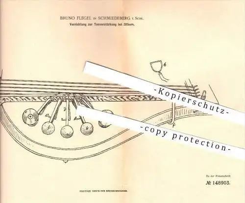 original Patent - Bruno Flegel in Schmiedeberg / Kowary , Schlesien , 1903 ,Tonverstärkung bei Zittern , Zitter , Musik