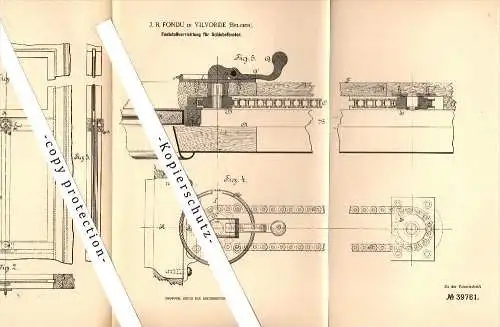 Original Patent - J.B. Fondu in Vilvorde , 1882 , Feststeller für Schiebefenster , Eisenbahn ,  Vilvoorde !!!