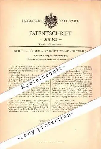 Original Patentschrift - E. Böhmer in Schröttersdorf / Skrzetusko , 1894 , Waage , Brückenwaage , Bromberg / Bydgoszcz !