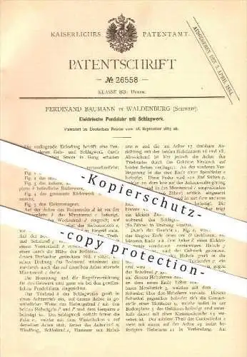 original Patent - F. Baumann in Waldenburg , Schweiz , 1883 , Elektrische Pendeluhr mit Schlagwerk , Uhr , Uhrmacher !!!