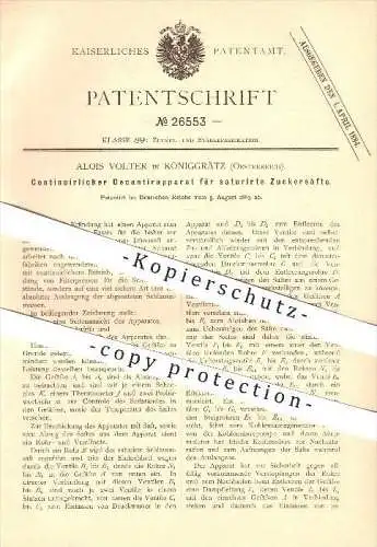 original Patent - A. Volter in Königgrätz , Österreich , 1883 , Apparat für Zuckerfabrik , Hradec Králové !!!