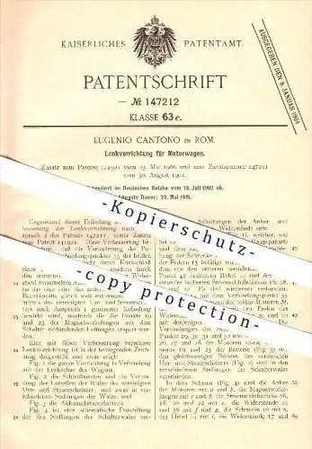 original Patent - Eugenio Cantono in Rom , 1902 , Sterzo dei veicoli a motore , Automobile !!!