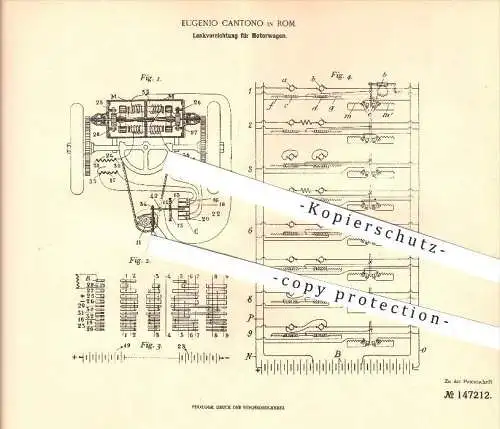 original Patent - Eugenio Cantono in Rom , 1902 , Sterzo dei veicoli a motore , Automobile !!!