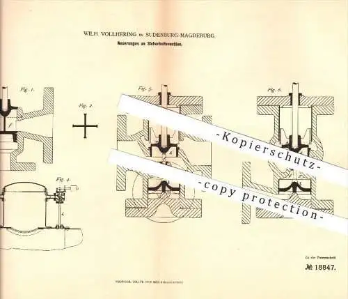 original Patent - Wilh. Vollhering in Sudenburg-Magdeburg , 1881 , Sicherheitsventile , Dampfkessel , Kessel !!!