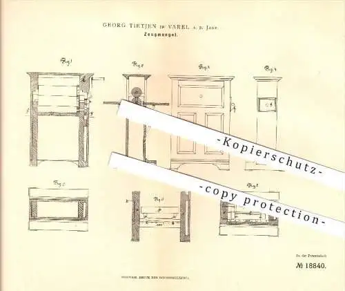 original Patent - Georg Tietjen in Varel a. d. Jade , 1881 , Zeugmangel , Mangel , Haushalt !!!