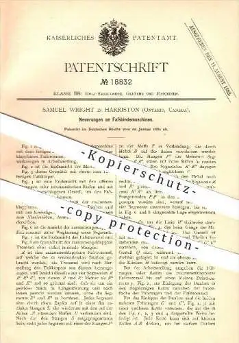 original Patent - Samuel Wright in Harriston , Ontario , Kanada , 1882 , Fassbindemaschinen , Fass , Fässer , Holzfass !