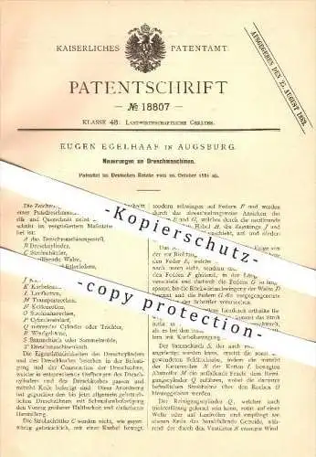 original Patent - Eugen Egelhaaf in Augsburg , 1881 , Dreschmaschine , Dreschen , Landwirtschaft !!!