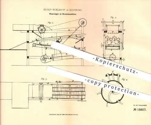 original Patent - Eugen Egelhaaf in Augsburg , 1881 , Dreschmaschine , Dreschen , Landwirtschaft !!!