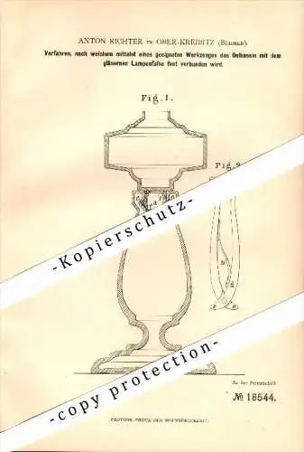 Original Patent - Anton Richter in Oberkreibitz , Böhmen , 1881 , Werkzeug für Lampen , Kreibitz , Chribská !!!