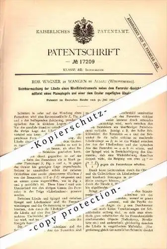 Original Patent - R. Wagner in Wangen im Allgäu , 1881 , Nivellierinstrument mit Libelle und Okular !!!