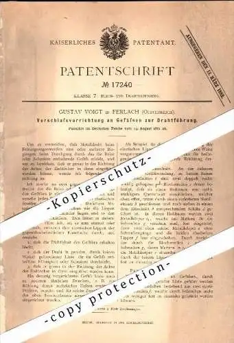 Original Patent - Gustav Voigt in Ferlach , Kärnten , 1881 , Verschluss an Gefäßen zur Drahtführung !!!