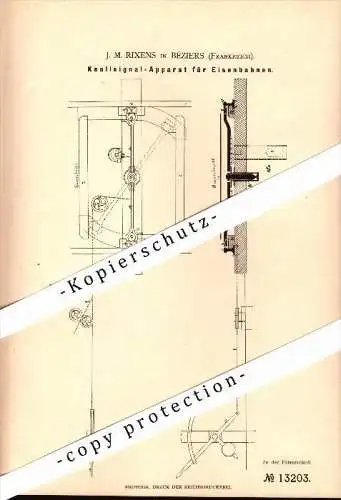 Original Patent - J.M. Rixens à Béziers , 1880 , Appareil Pop-signal pour chemin de fer !!!