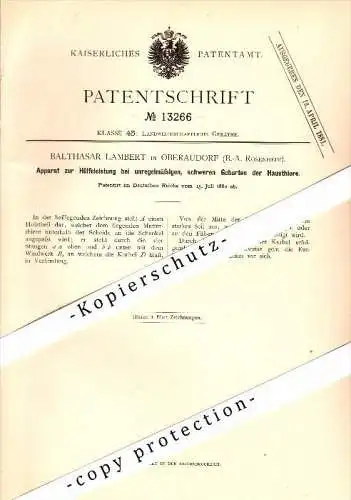 Original Patent - Balthasar Lambert in Oberaudorf b. Rosenheim , 1880 , Apparat zur Geburt von Tieren , Tierarzt  !!!