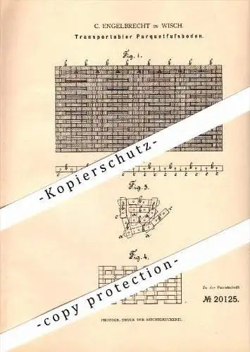 Original Patent - C. Engelbrecht in Wisch b. Probstei , 1882 , transportabler Parkettfußboden , Parkett , Plön !!!