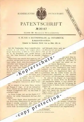 Original Patent - E. Blass in Bad Rothenfelde b. Osnabrück , 1882 , Luppenbrecher , Metallbau !!!