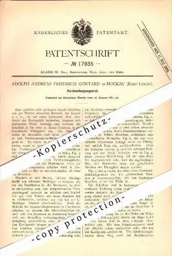 Original Patent - A. Gontard in Mockau b. Leipzig , 1881 , Verdunstungsapparat , Alkohol , Brauerei , Brennerei !!!