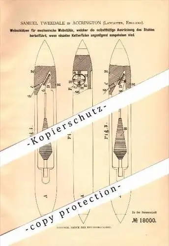 Original Patent - Samuel Tweedale in Accrington , Lancashire , 1881 , loom , Apparatus for weaving !!!