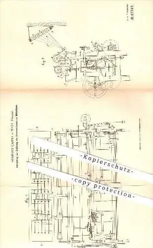 original Patent - Hermann Cappes in Vaasa / Wasa , Finnland , 1892, Apparat für Wirkstühle , Strickerei !!!