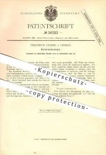 original Patent - Friedrich Lesser in Dessau , 1883 , Schränkzange , Zange , Werkzeug , Schlosser !!!