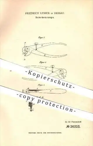 original Patent - Friedrich Lesser in Dessau , 1883 , Schränkzange , Zange , Werkzeug , Schlosser !!!